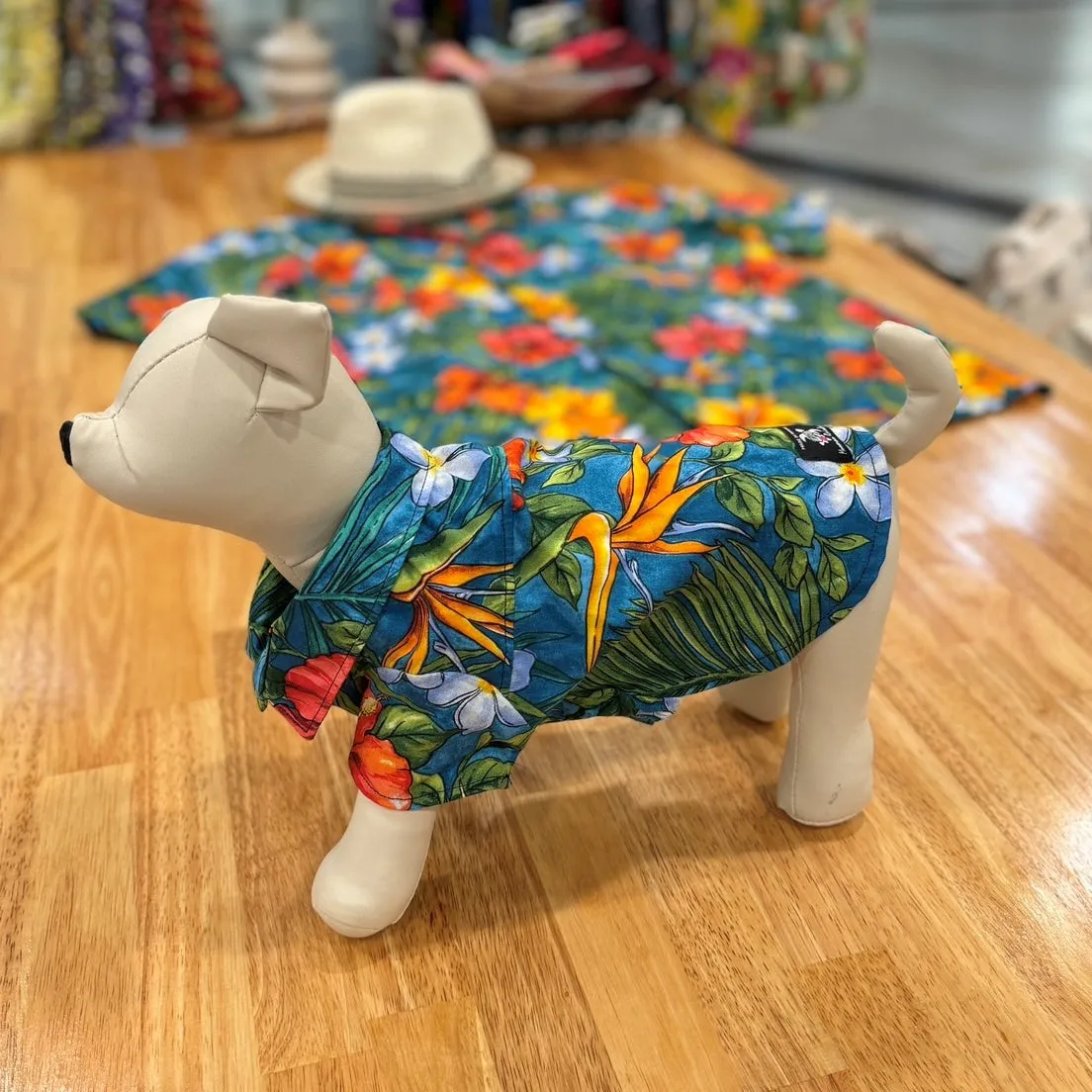 Colorful Flower Print Dog Shirts / Blue［Dog and owner hawaii shirts］