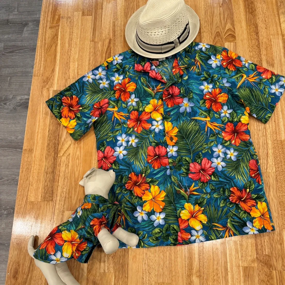 Colorful Flower Print Dog Shirts / Blue［Dog and owner hawaii shirts］