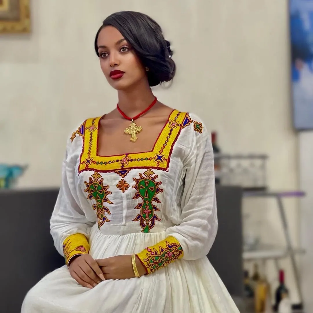 Colorful Habesha Kemis Handwoven Habesha Dress Ethiopian traditional dress Eritrean Dress