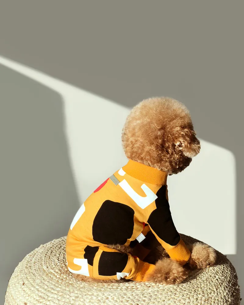 Colorful Print Dog Onesie in Mustard Yellow (FINAL SALE)