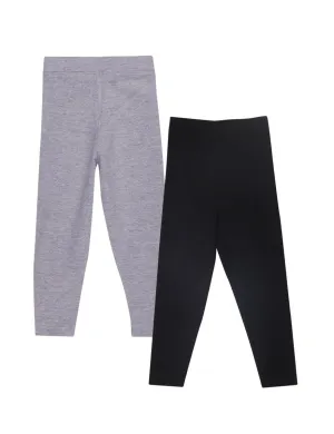 Combo of 2 Girls Full Length Leggings-Black and Grey