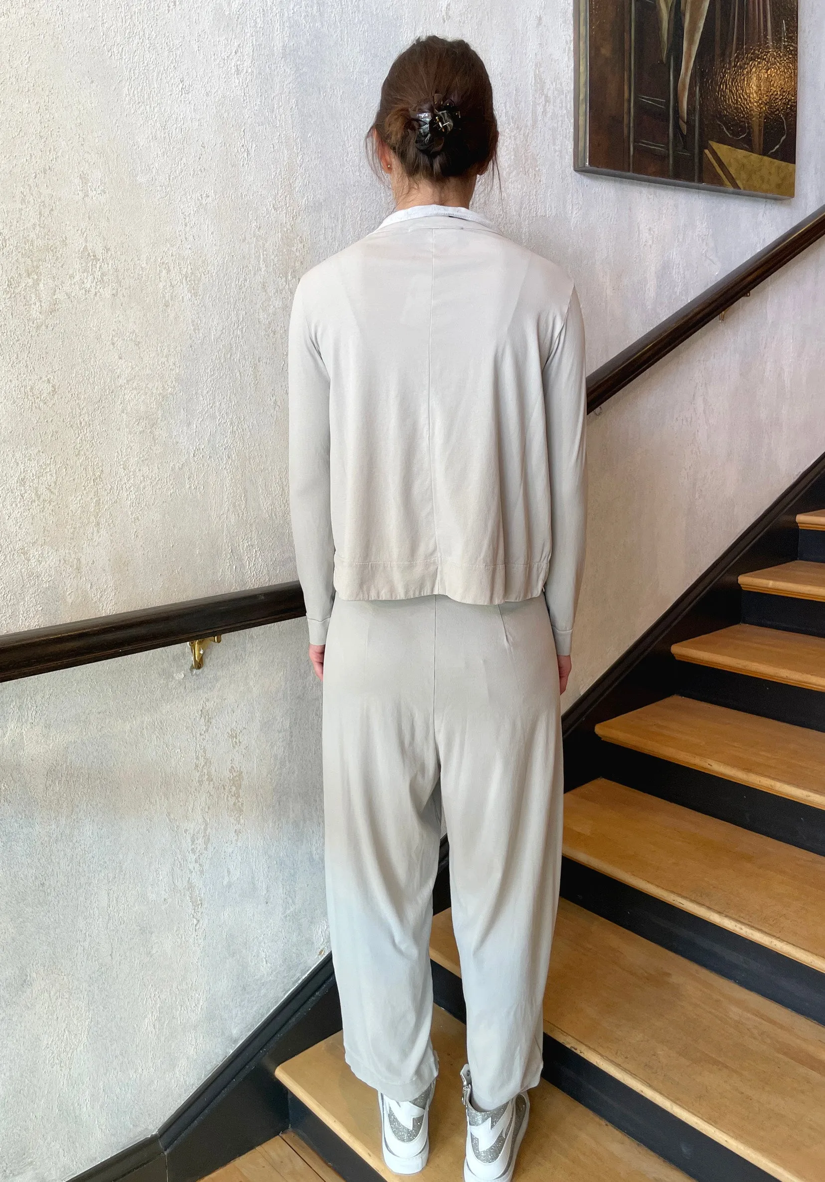 Comfort Fit Stretch Cotton Jersey Trousers - Light Grey