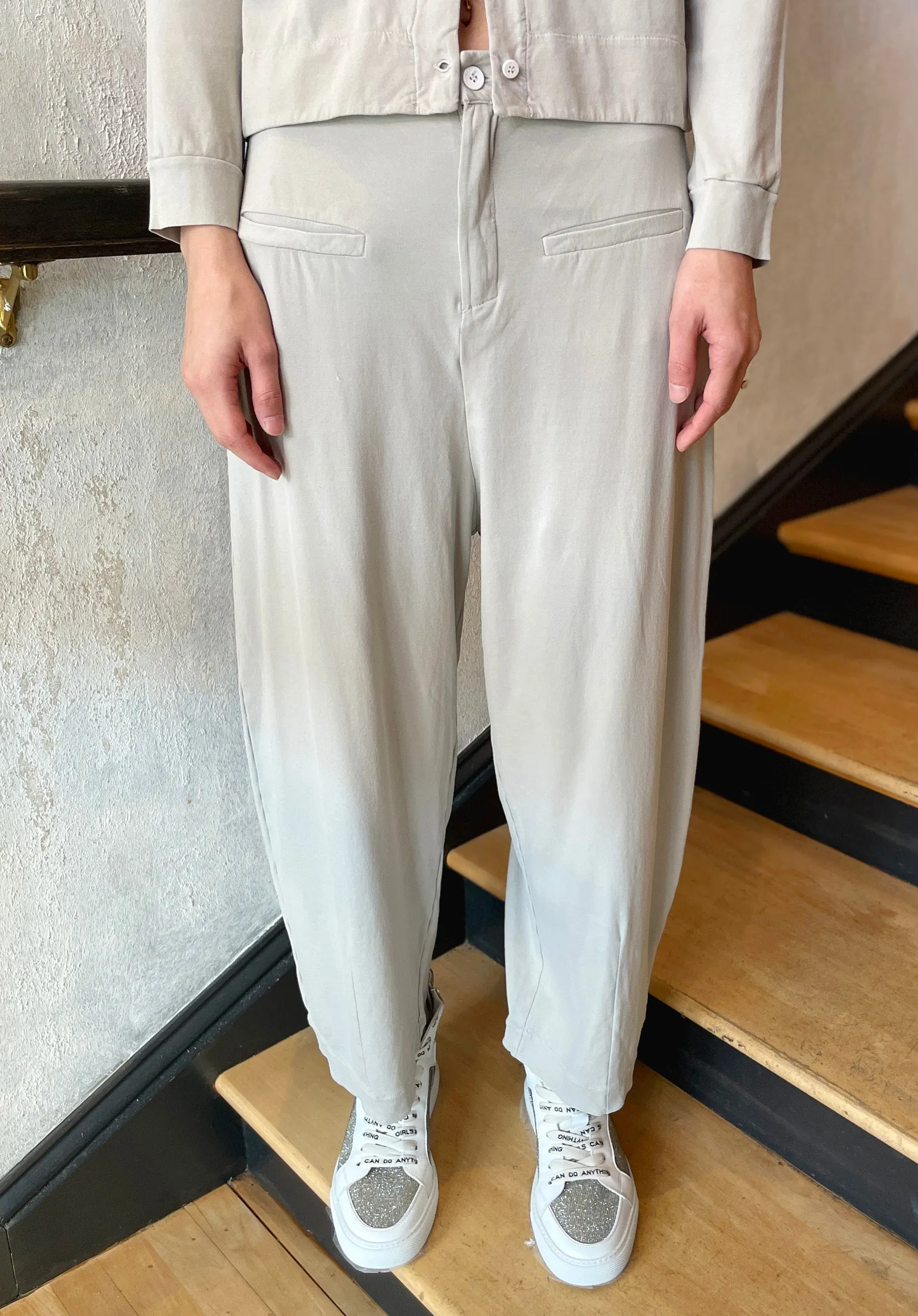 Comfort Fit Stretch Cotton Jersey Trousers - Light Grey