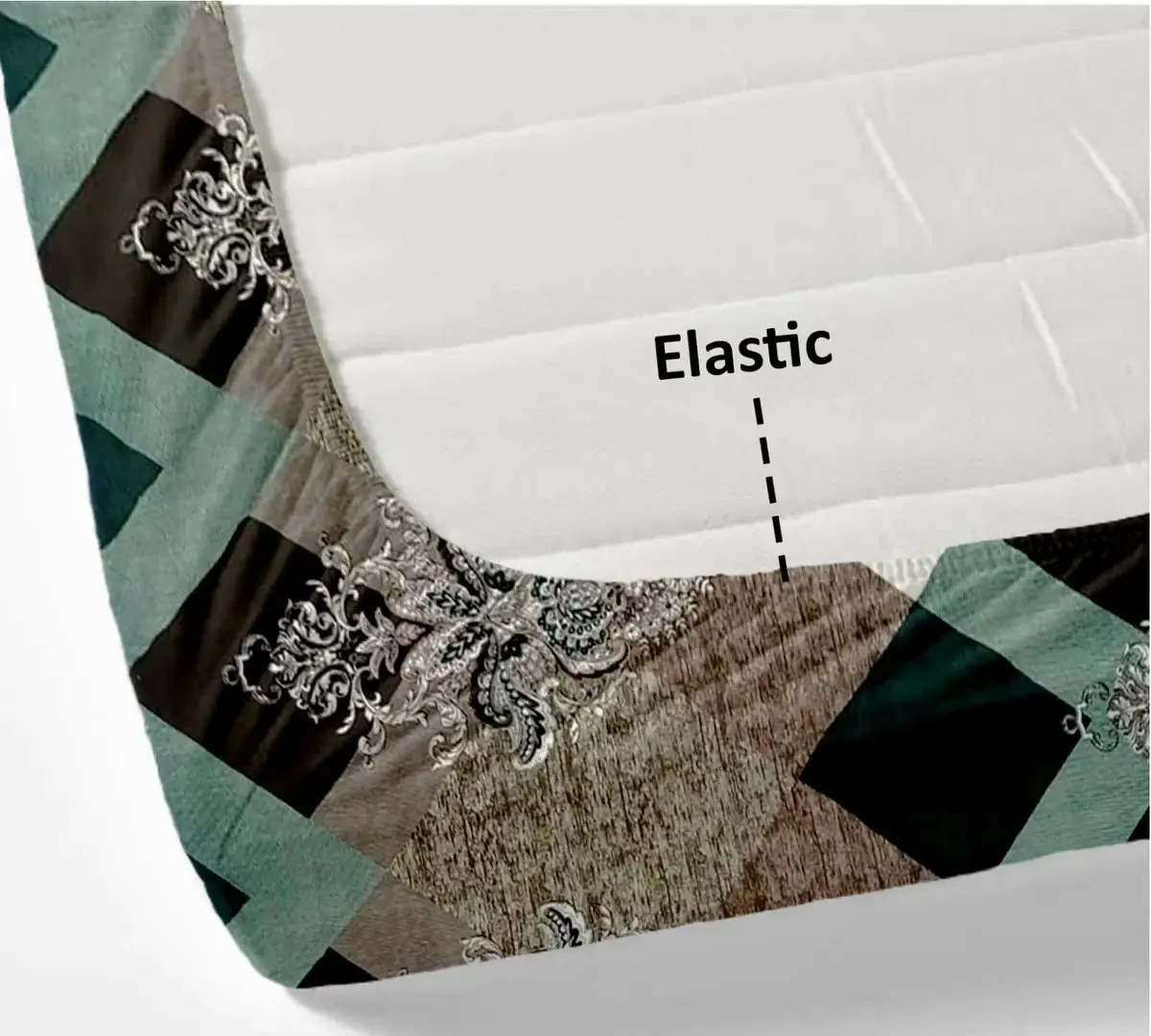 Comfortable Glace Cotton Queen Size Elastic Fitted Bedsheet With Two Pillow Covers