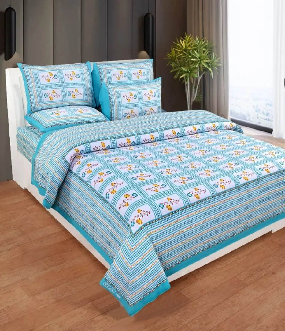 Comfortable Printed Cotton Double Bedsheet With 2 Pillow Covers - Free Shipping*