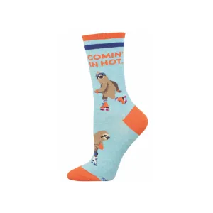 Coming In Hot Skating Sloth Crew Socks - Womens