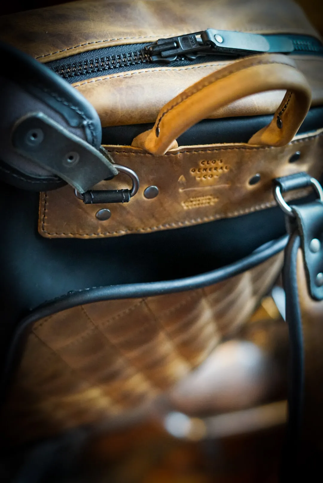 Commuter Backpack (Diamond Stitch: Two Tone "Tobacco Brown"   Flat Black Accents)