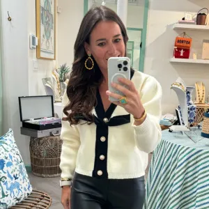 Contrast Color Bow Cardigan