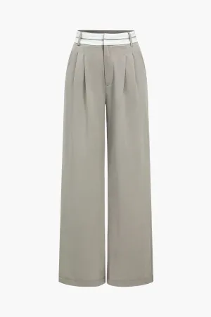 Contrast Ruched Wide Leg Pants