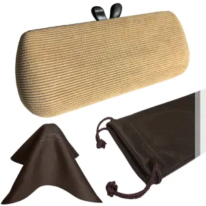 Copy of Chic Glasses Case - Hard Eyeglasses Case with Handle - Cute Small Sunglass Case Holder with Pouch & Cloth in Velvet (AS461 CORDUROY BEIGE)