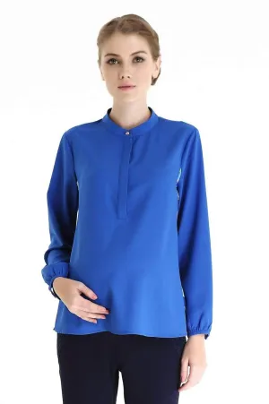 Cora Princess Line Long Sleeve Blouse Blue Print
