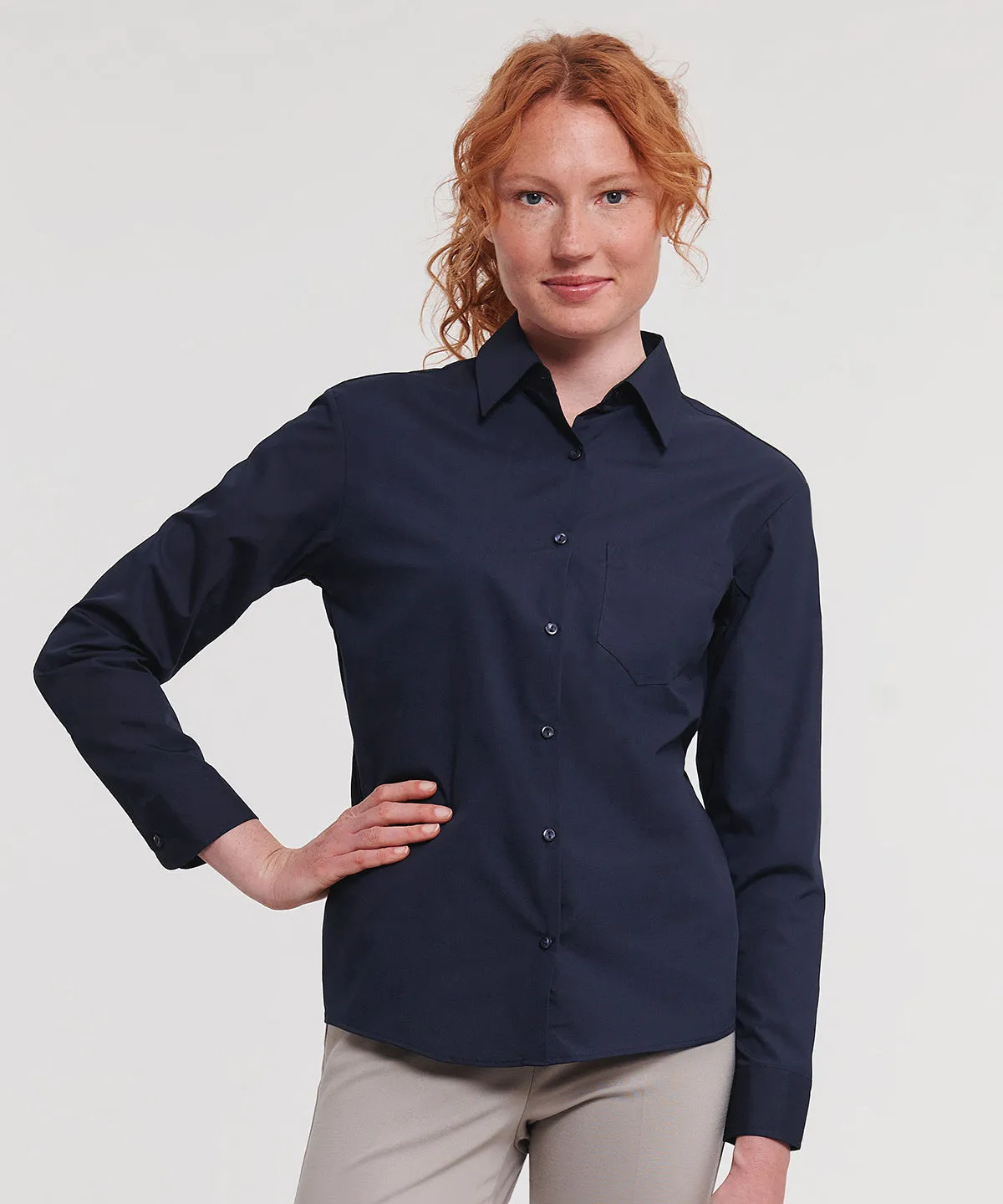 Corporate Blue - Women's long sleeve polycotton easycare poplin shirt