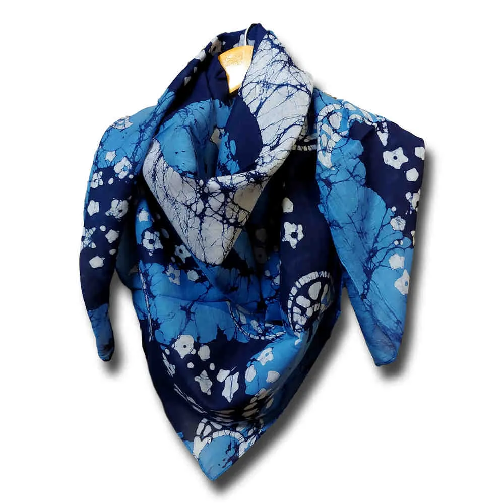 Cosmic Elegance Cotton Batik Print Summer Celestial Scarf for Women, Indigo