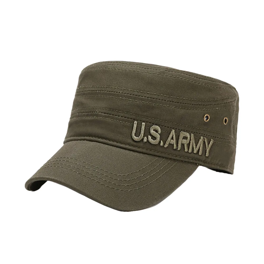 Cotton Cadet Cap Military Army Hat Army Style Flat Top Cap Adjustable Cotton Sports Hat YZ40198