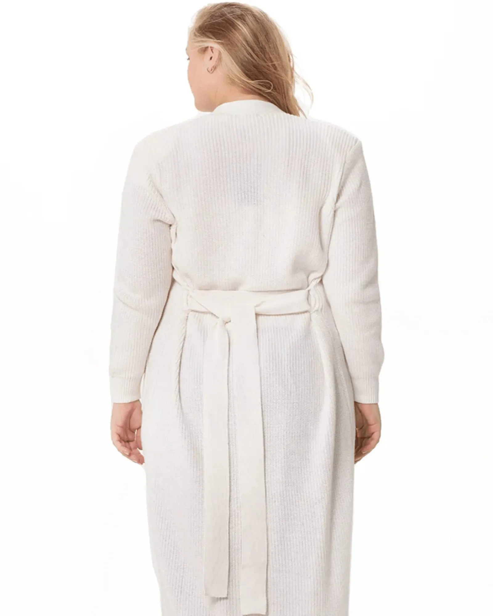 Cotton Cashmere Belted Long Cardigan | White