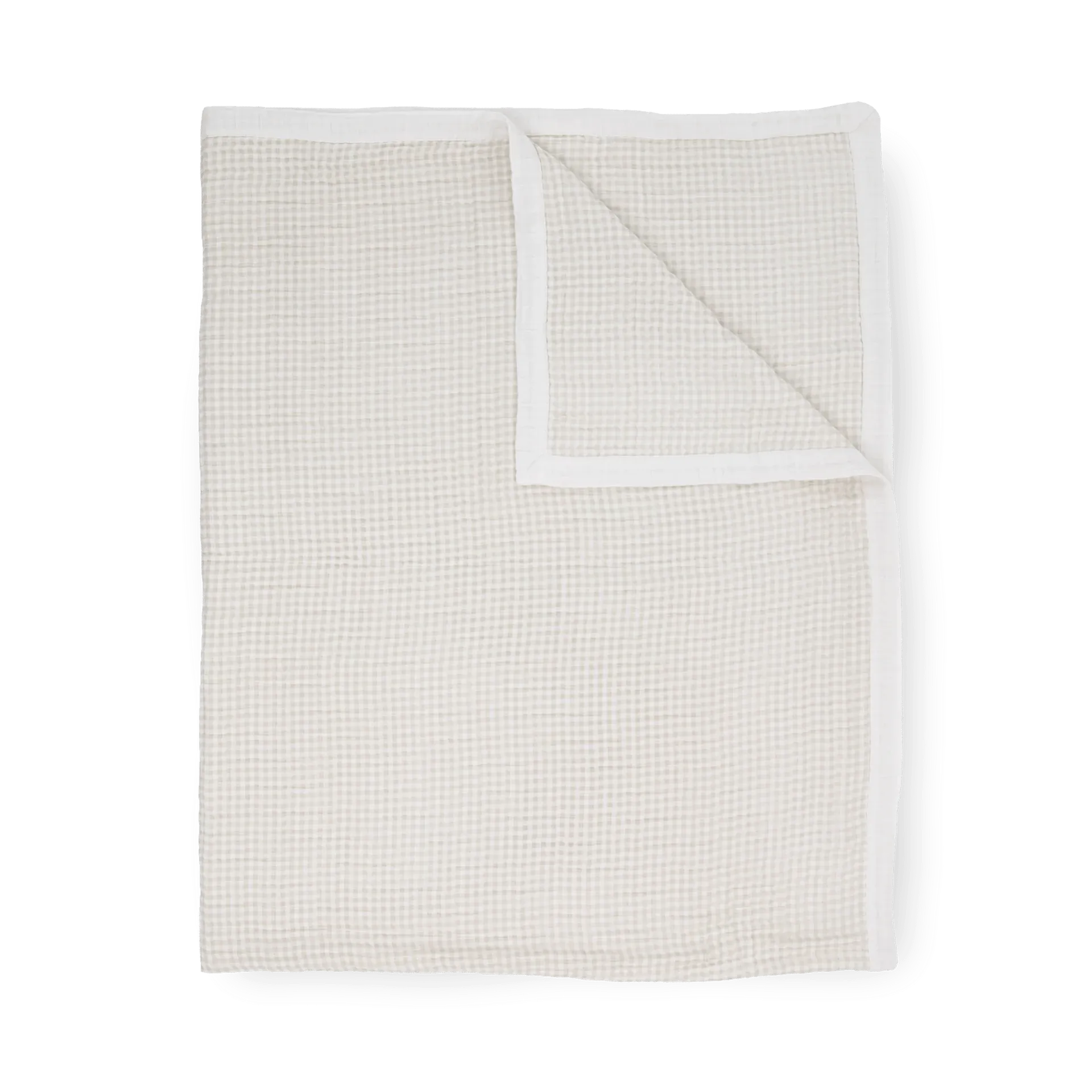 Cotton Muslin Quilted Throw - Tan Gingham