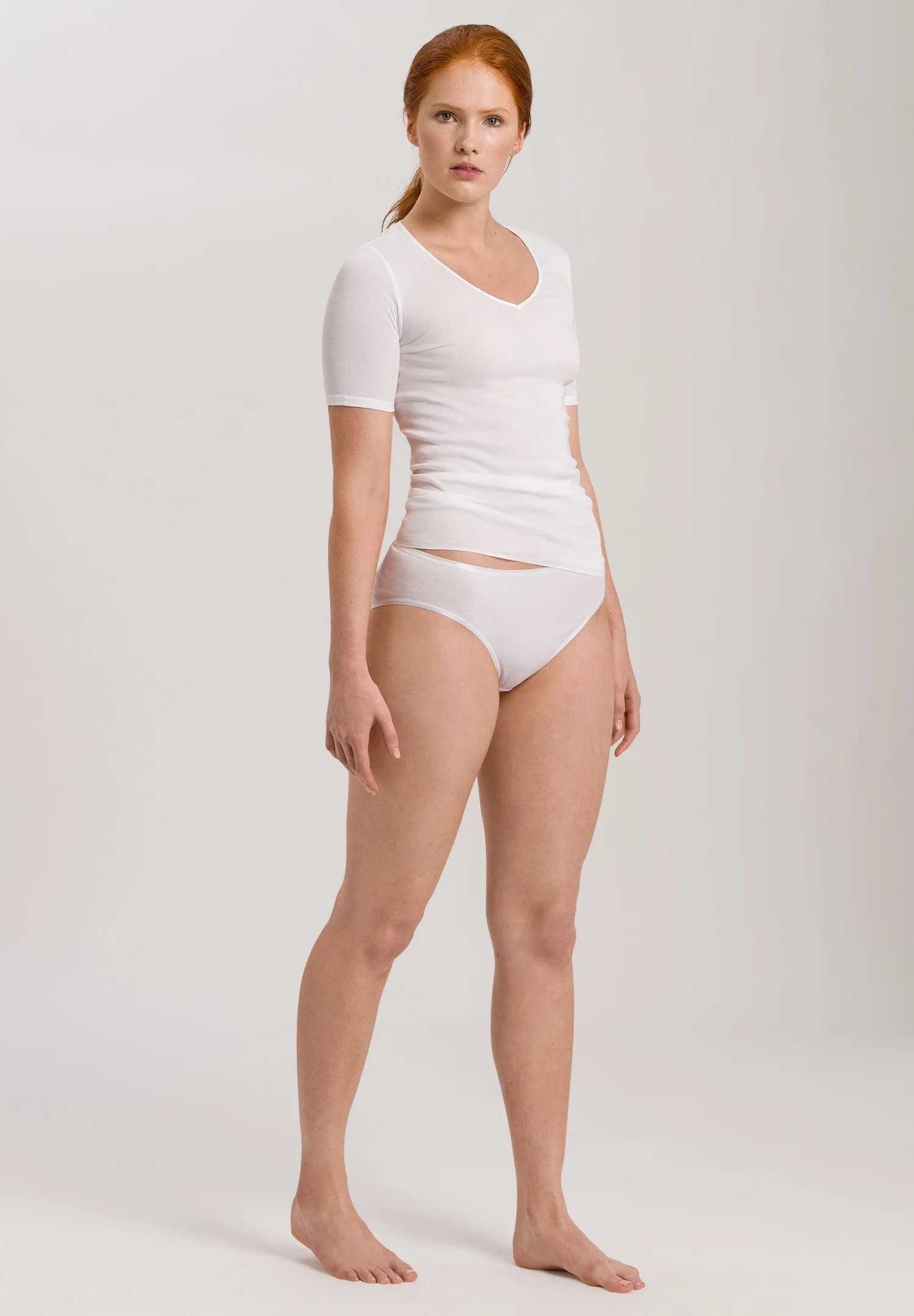 Cotton Seamless Fitted Cotton V-Neck Top | White 71603-101