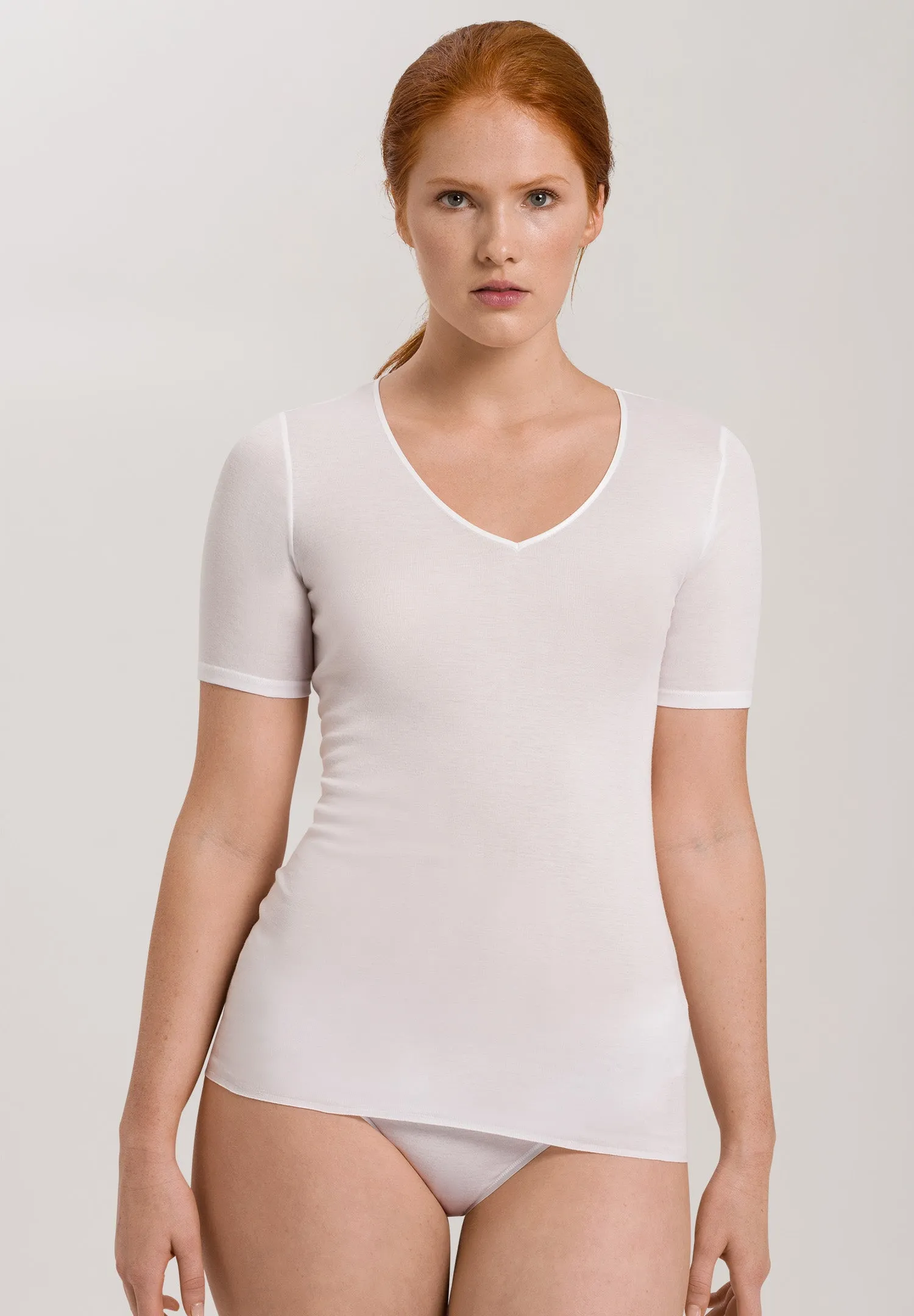Cotton Seamless Fitted Cotton V-Neck Top | White 71603-101