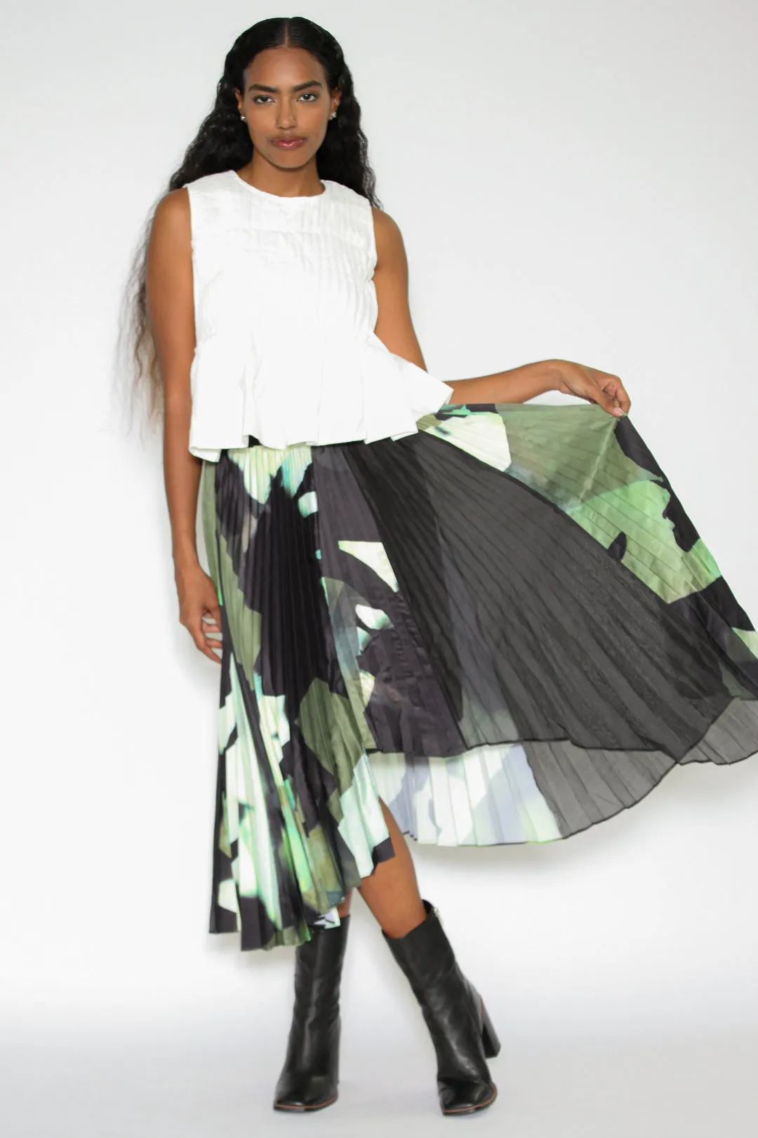 Cotton Stitch Pleated Baby Doll Top