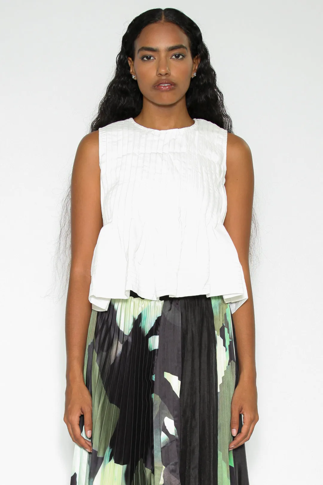 Cotton Stitch Pleated Baby Doll Top