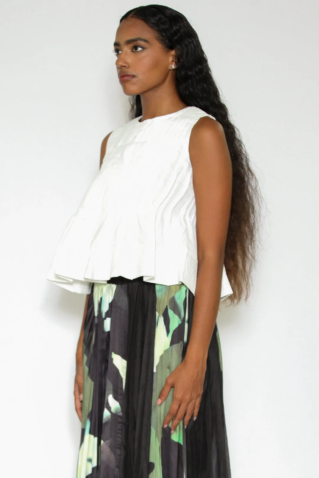 Cotton Stitch Pleated Baby Doll Top