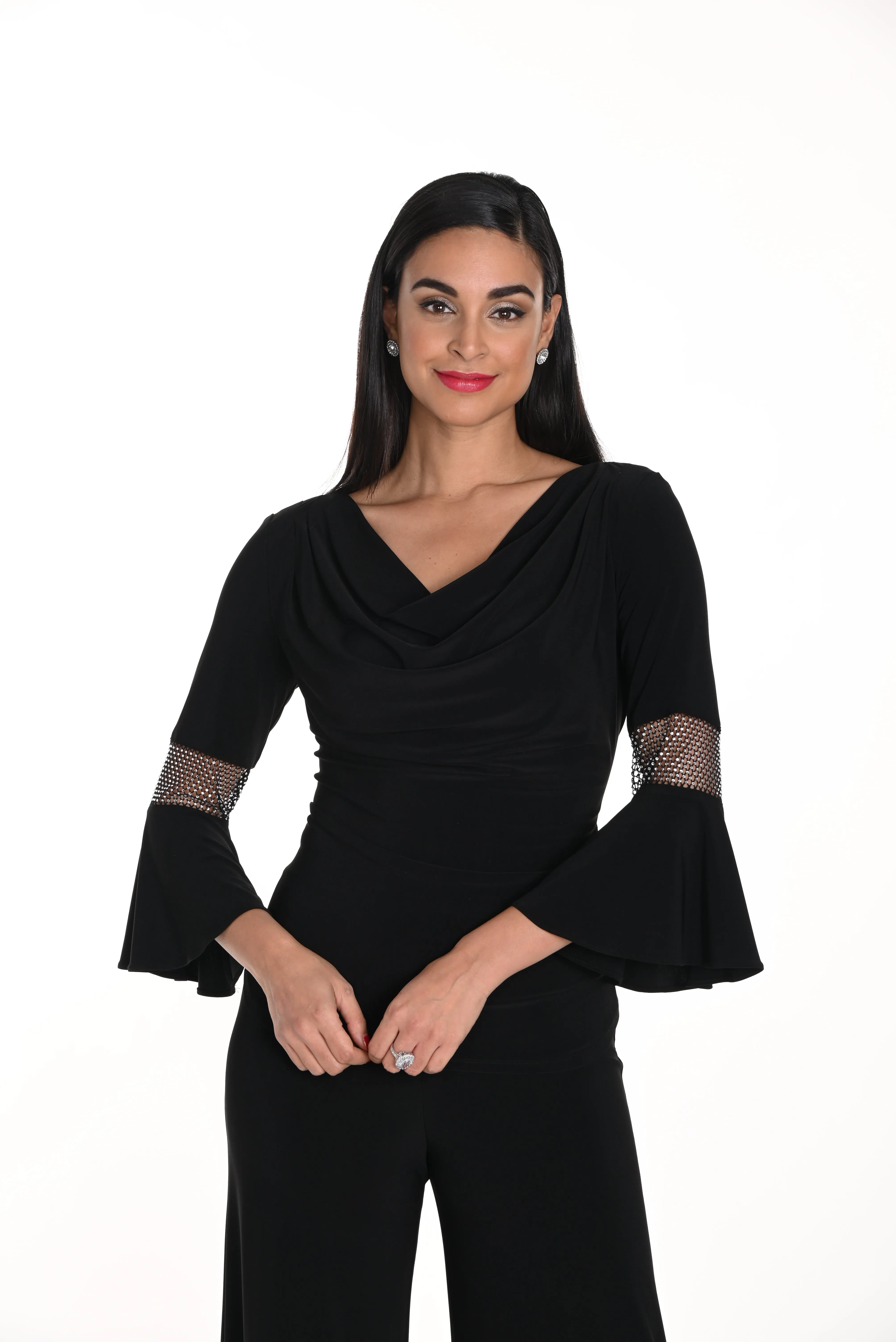 Cowl Neck Flare-Sleeve Pullover