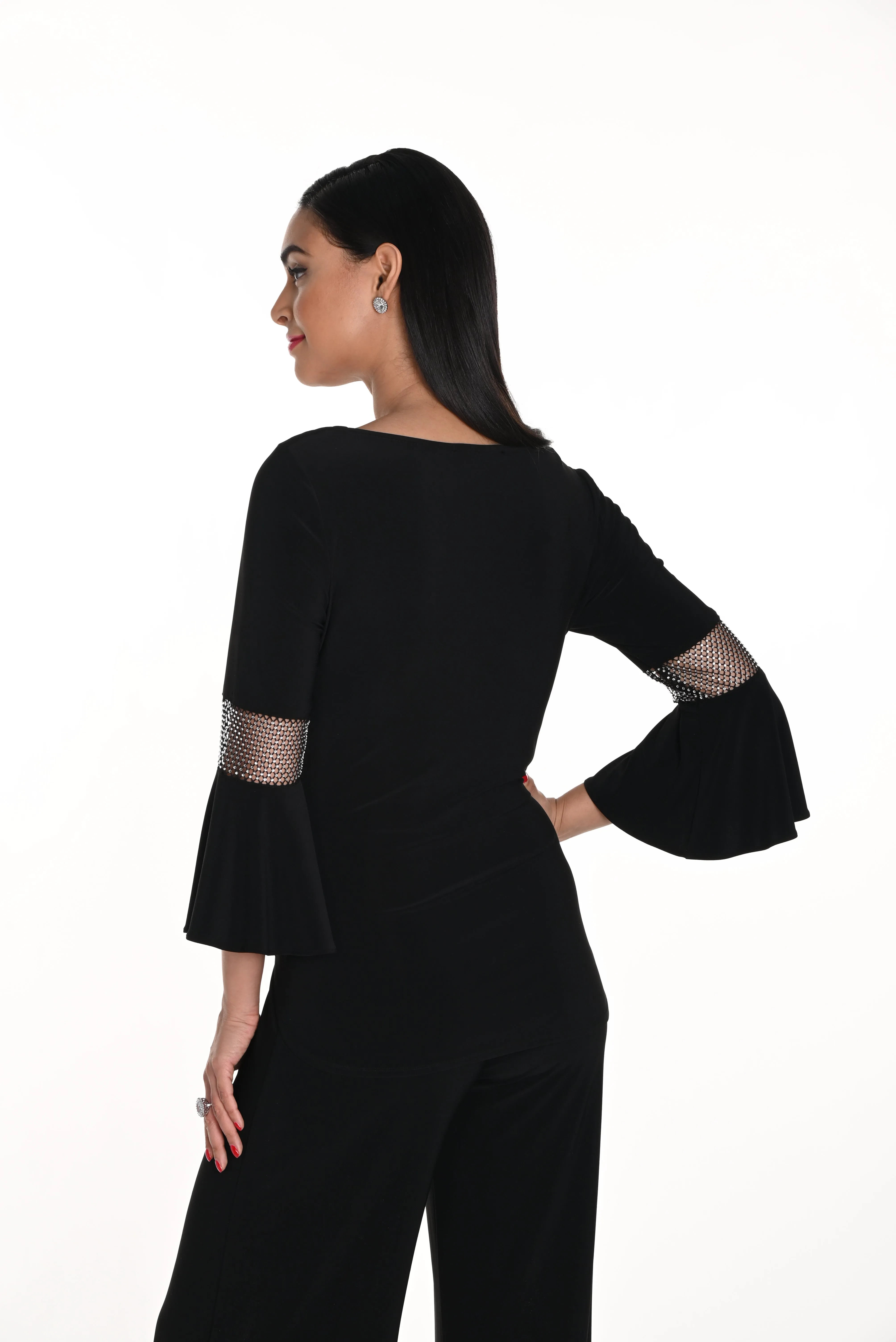 Cowl Neck Flare-Sleeve Pullover