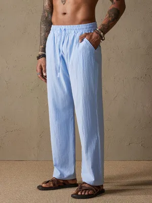 Cozy Drawstring Cotton Linen Straight Pants