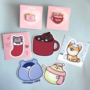 Cozy Enamel Pin   Sticker Bundle