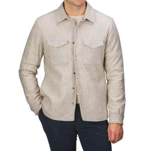 Cream Beige Wool Cashmere Padded Overshirt