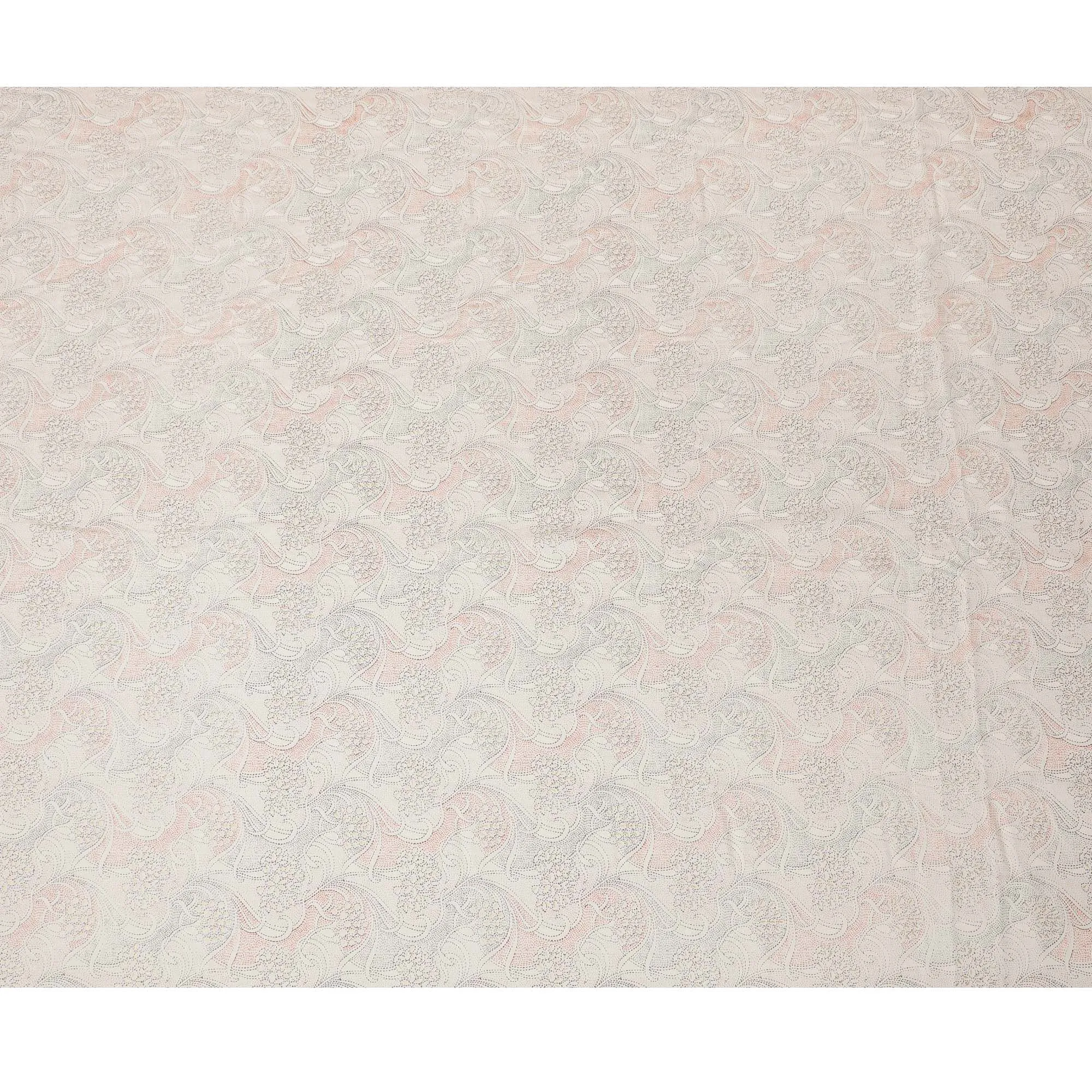 Cream Synthetic blended  cotton fabric with gold foil having multicolor print in floral design-D16732