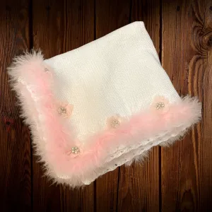 Crochet Blanket with Marabou Trim