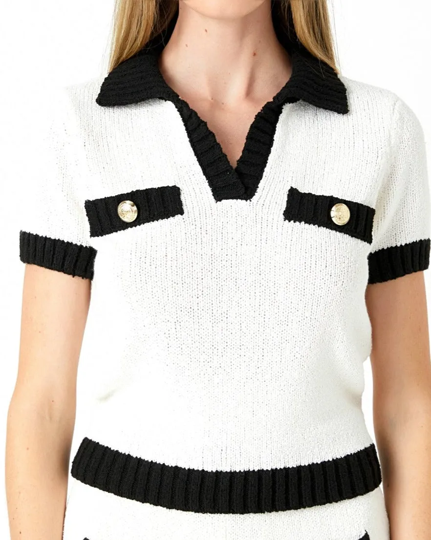 CROCHET KNIT COLLARED TOP
