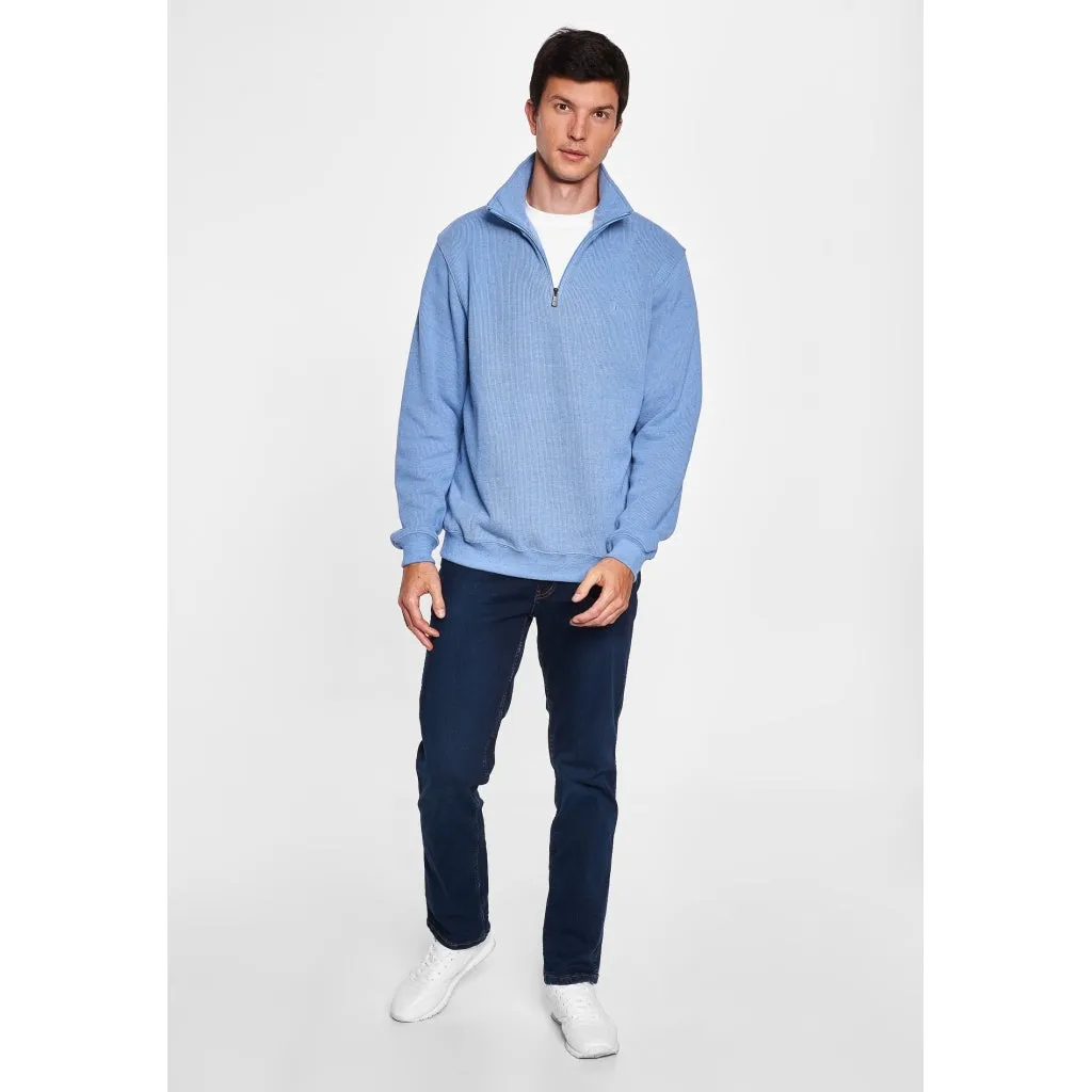 Cromwell Long Sleeve Half Zip Sweater - Denim Melange