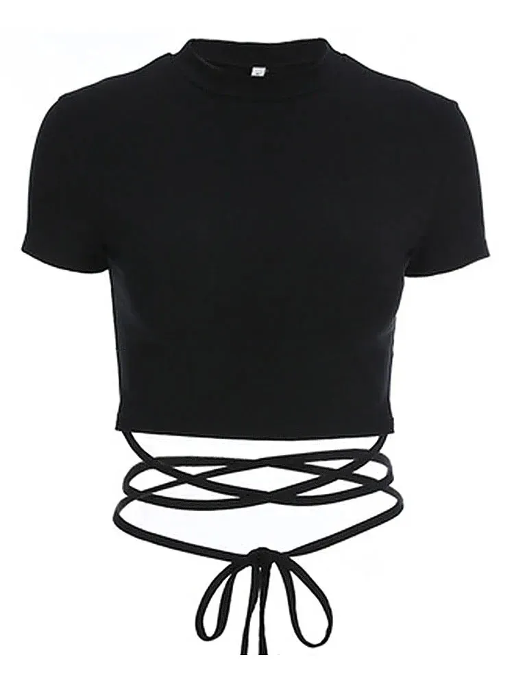 Crop Tops Bandage Tops Short Sleeve Tee for Women
