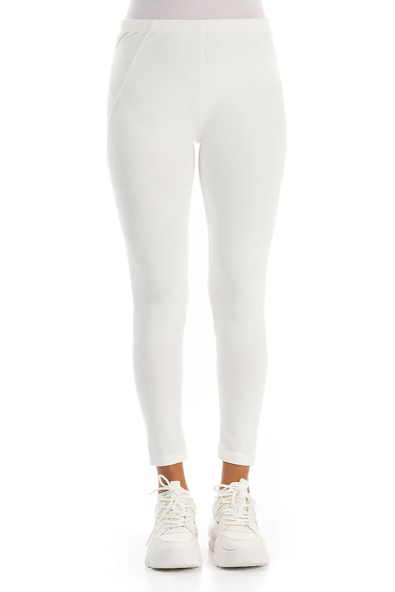 Cropped Off White Cotton Leggings