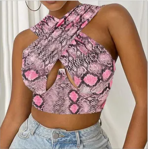 Cross Wrap Sleeveless Cut-Out Front Crop Top-Plus Sizes