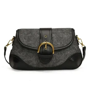 Crossbody Bags Leather Women's Small Flap Belt Buckle Patchwork Style Handbags