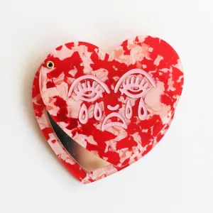 Crying Heart Red and Pink Marble Compact Pocket Mirror