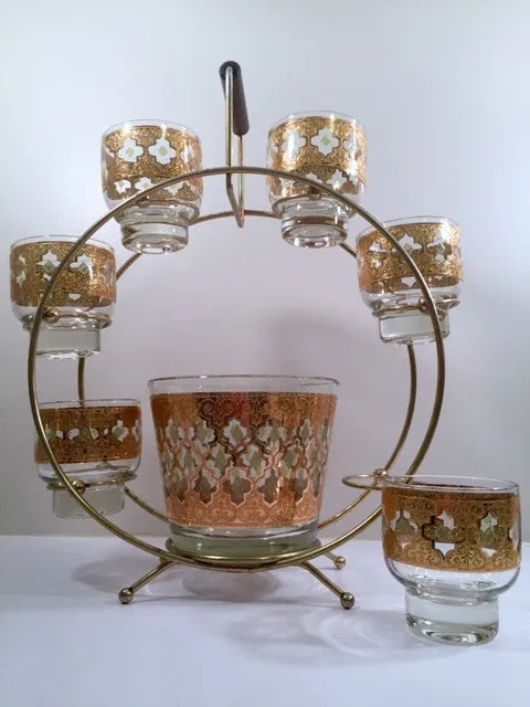 Culver - Signed Valencia Mid-Century Green & 22-Karat Gold Ferris Wheel Drink Set