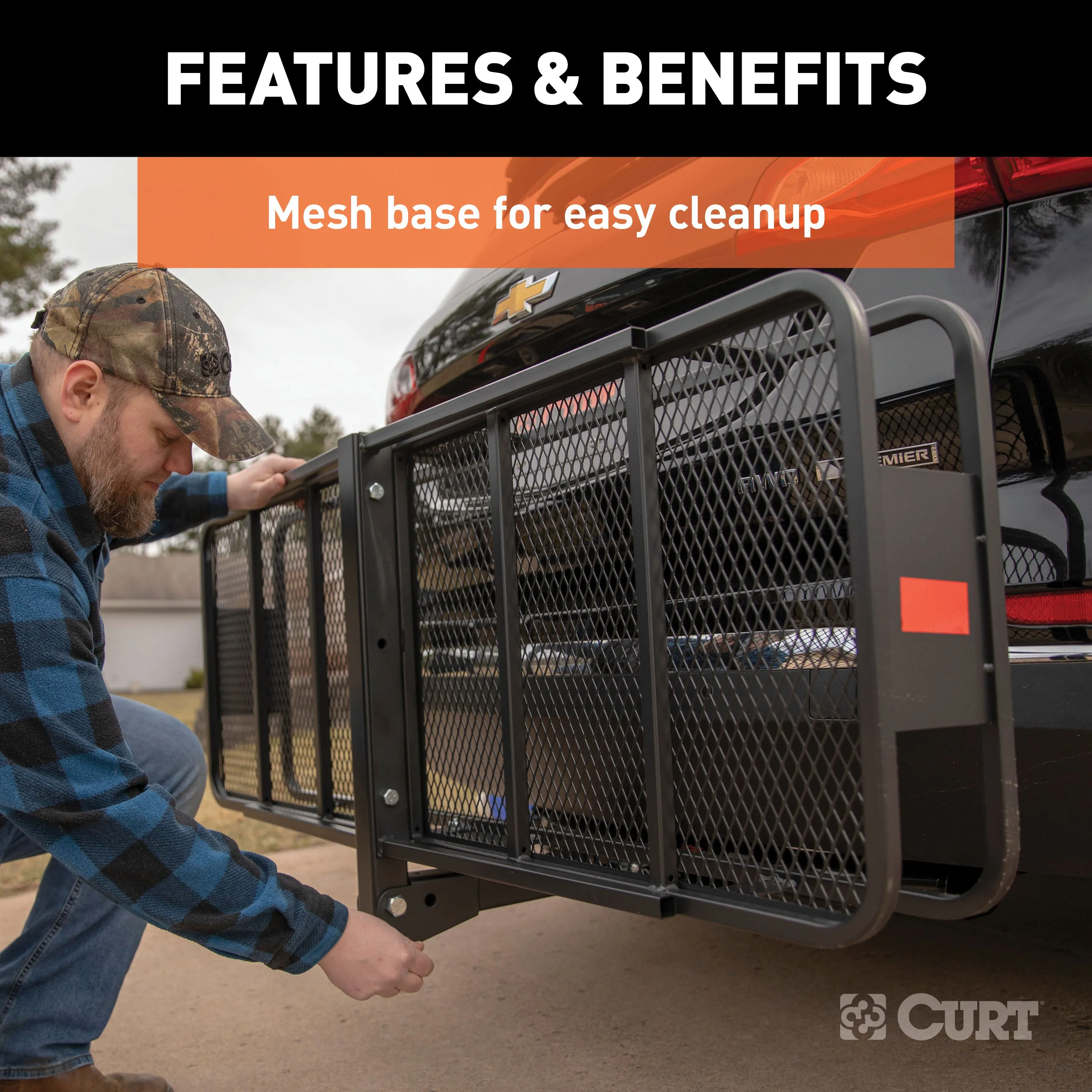 CURT 18151 60in. x 20in. Black Steel Basket Cargo Carrier (Folding 2in. Shank; 500 lbs.)