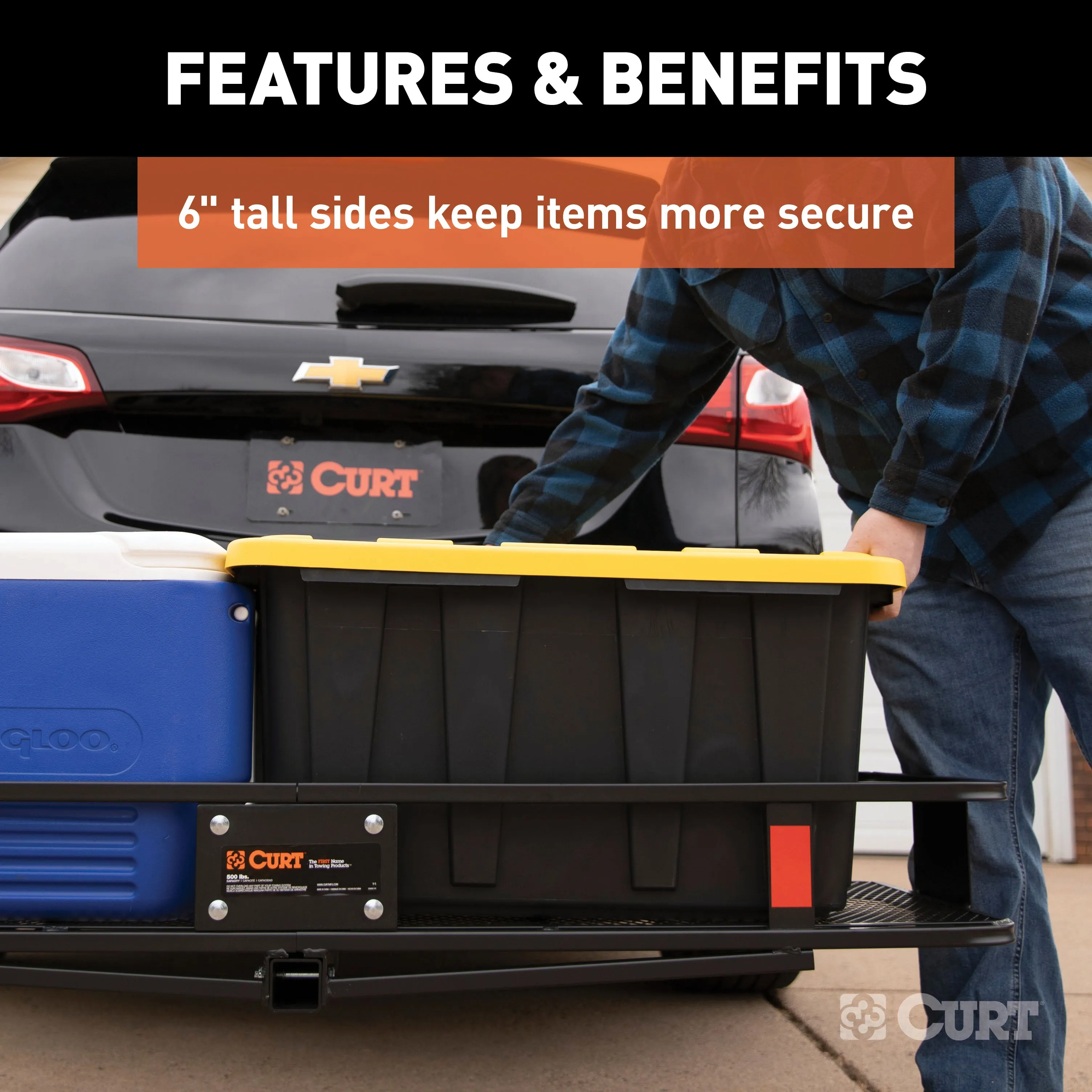 CURT 18151 60in. x 20in. Black Steel Basket Cargo Carrier (Folding 2in. Shank; 500 lbs.)