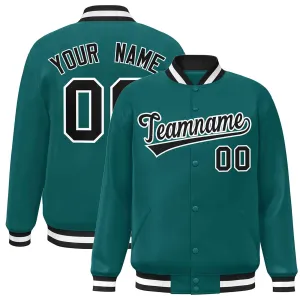 Custom Aqua Black-White Classic Style Varsity Full-Snap Letterman Jacket