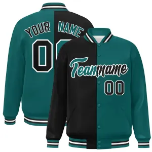 Custom Aqua Black-White Letterman Two Tone Split Fashion Varsity Full-Snap Jacket