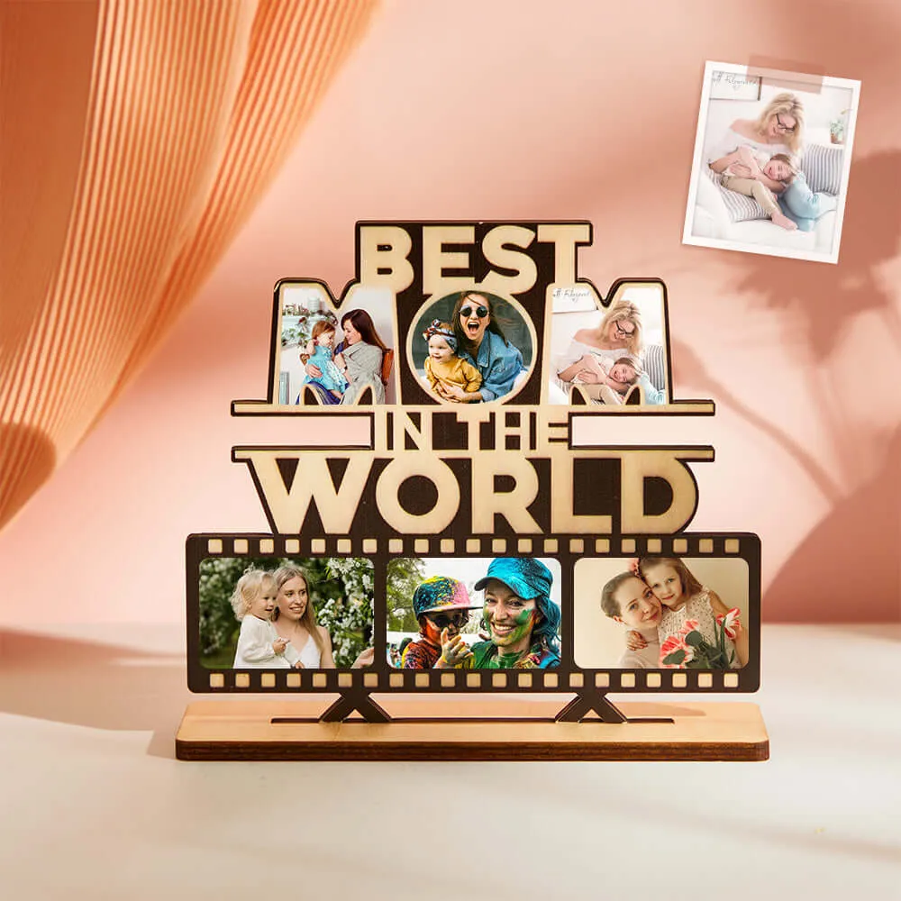 Custom Best Mom in the World Photo Wooden Plaque