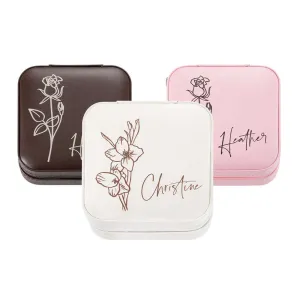 Custom Name Birth Flower Zippered Jewelry Travel Case