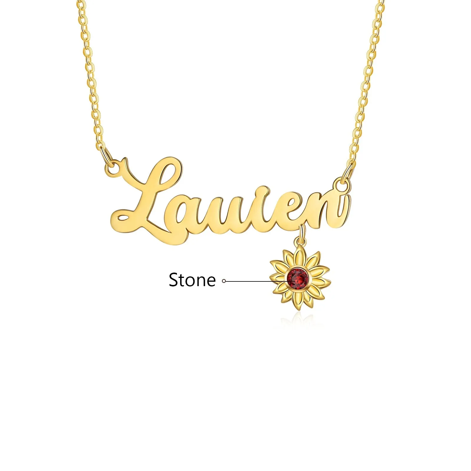 Custom Name Necklace With Birthstone Sunflower Symbolism