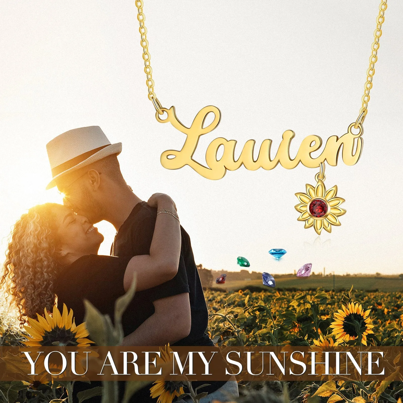 Custom Name Necklace With Birthstone Sunflower Symbolism