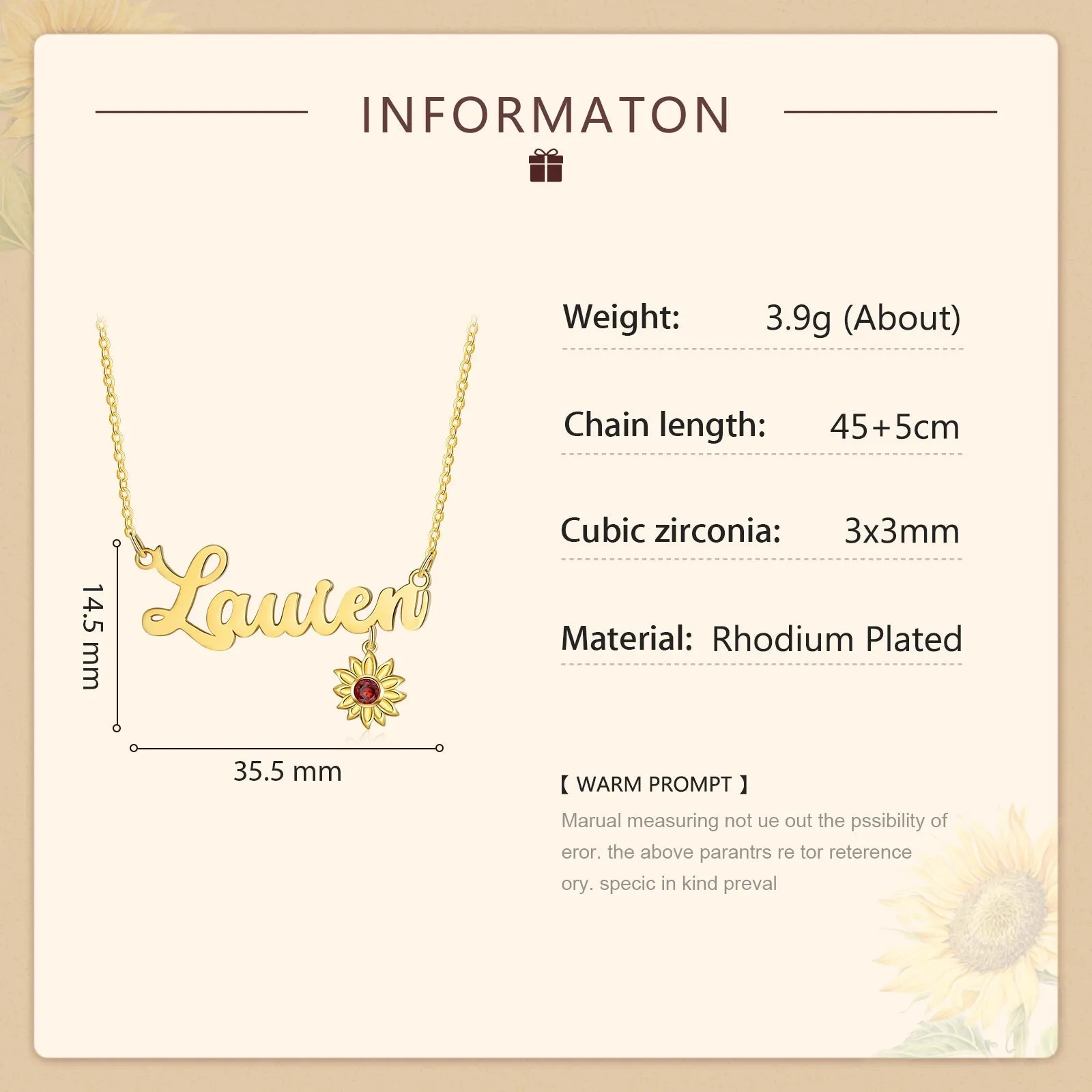 Custom Name Necklace With Birthstone Sunflower Symbolism