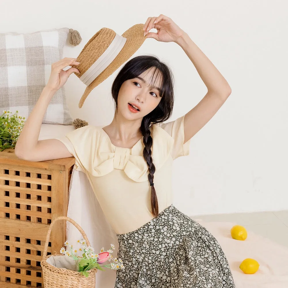 Cute Bow Ribbon Collar Short Sleeve Blouse Top